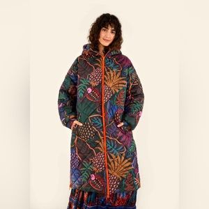 Farm Rio blue cool leopard long reversible long puffer jacket nwt